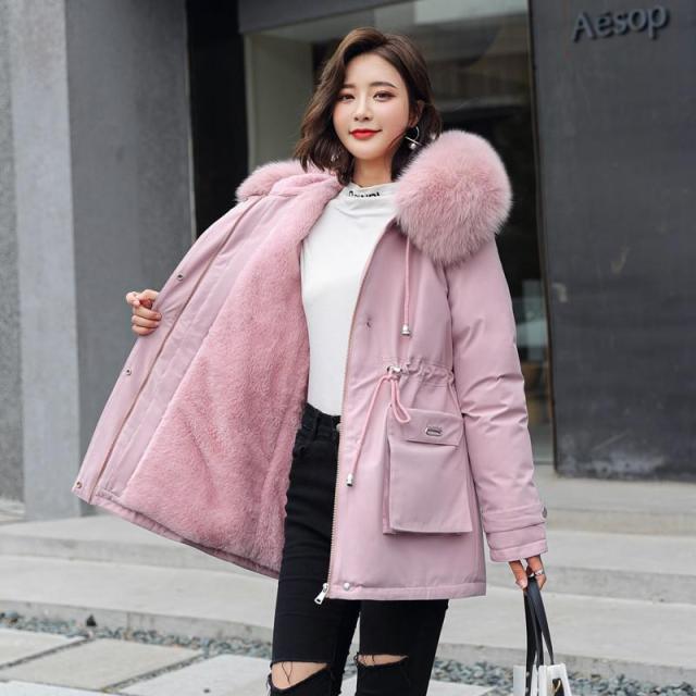 Fitaylor New 2021 Winter Parkas Women Large Fur Collar Hooded Jacket