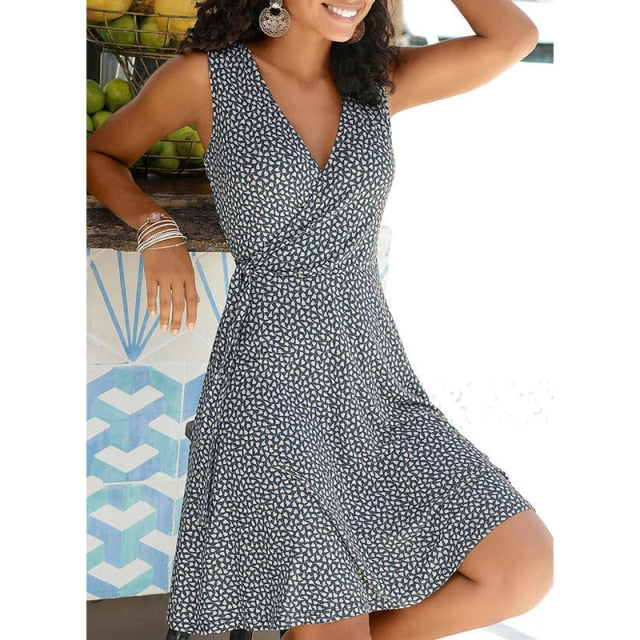 New Casual Polka Dot Dress Women V Neck Sleeveless Bandage Beach Dress Summer Bohemian Dresses For Women Plus Size Clothes S-5XL