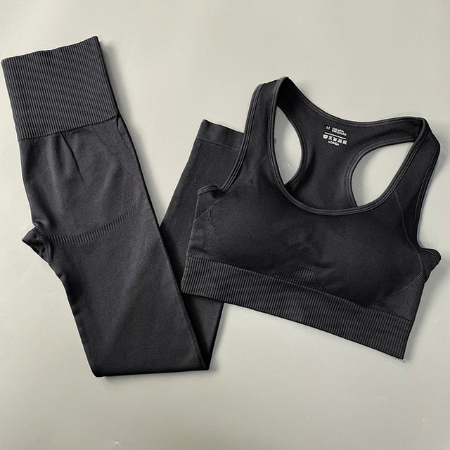 Seamless Women Yoga Set Gym Clothes Fitness Long Sleeve Crop Top High Waist Leggings Sports Suit