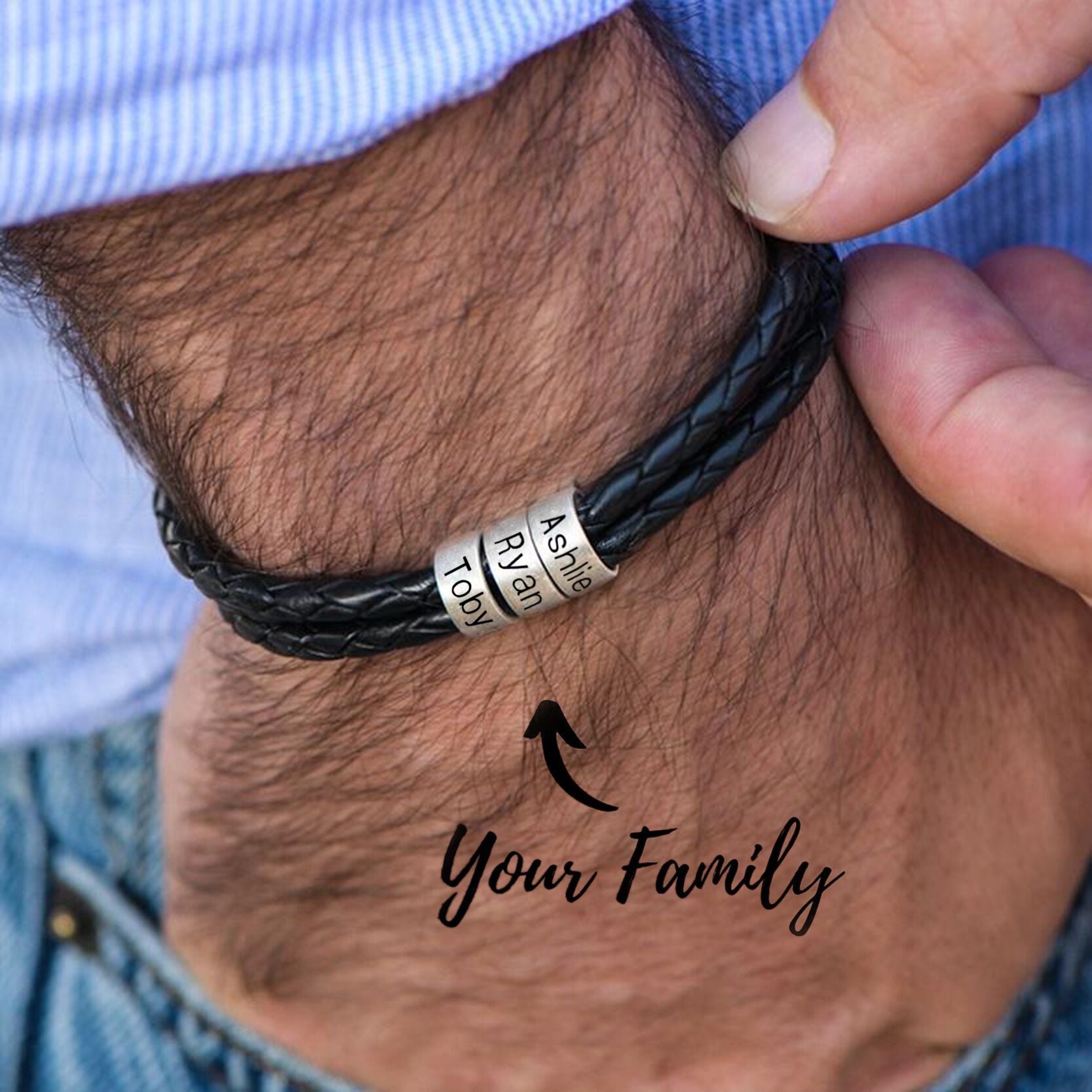 Personalized Men’s Braided Leather Bracelet.