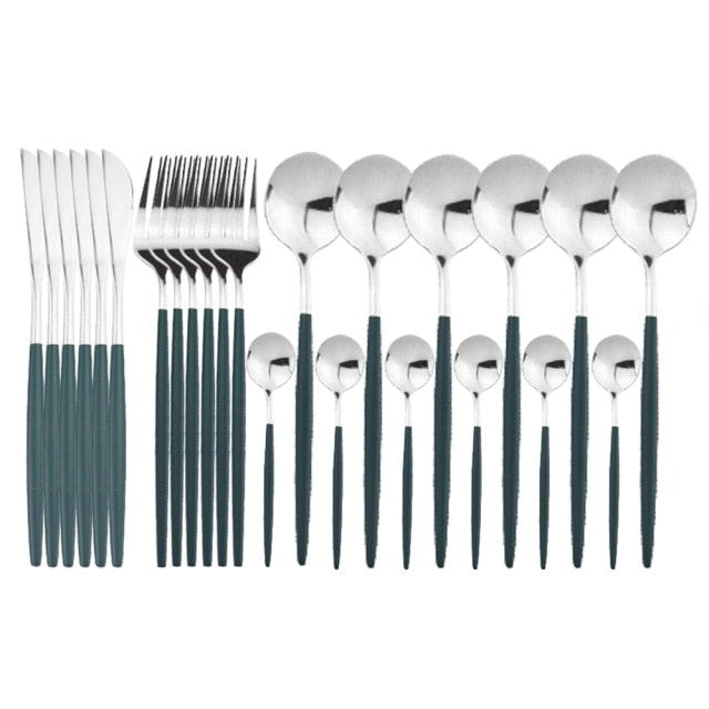 24pcs White Gold Dinnerware Set Stainless Steel Knife Fork Spoon Cutlery Set Kitchen Tableware Set Flatware Set Wholesale