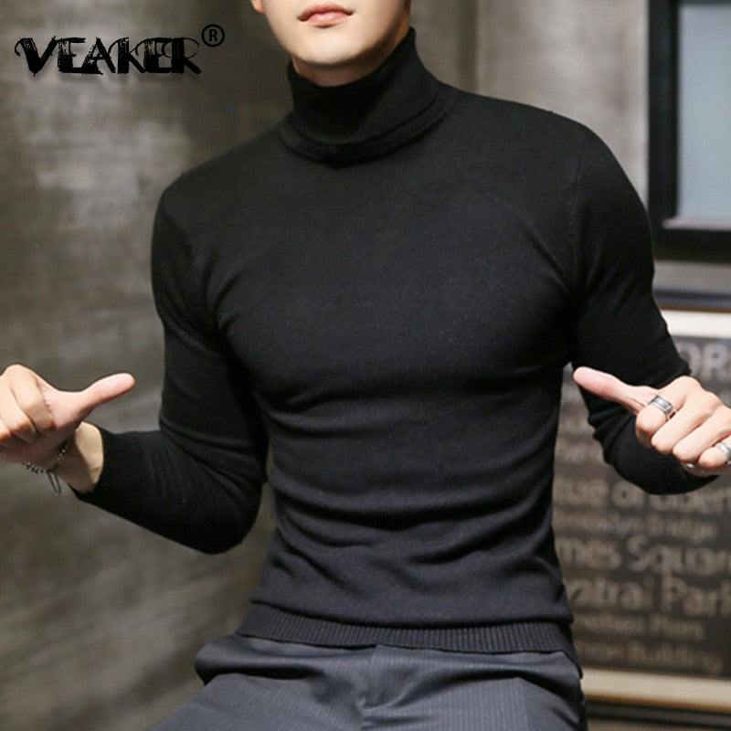 2021 Winter New Men's Turtleneck Sweaters Black Sexy Brand Knitted Pullovers Men Solid Color Casual Male Sweater Autumn Knitwear