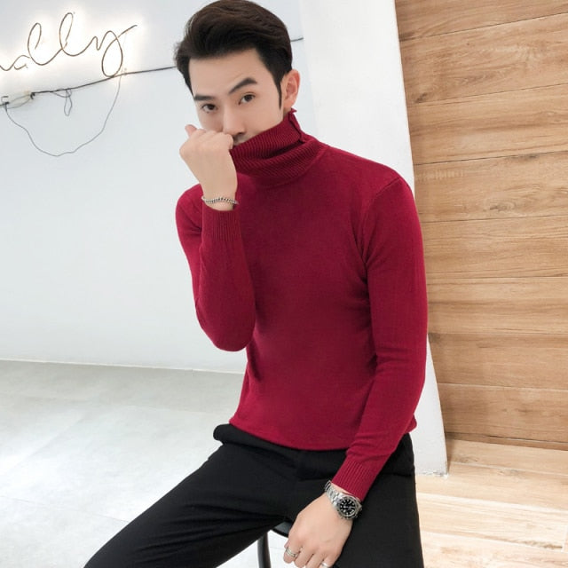 2021 Winter New Men's Turtleneck Sweaters Black Sexy Brand Knitted Pullovers Men Solid Color Casual Male Sweater Autumn Knitwear