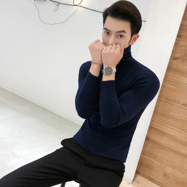 2021 Winter New Men's Turtleneck Sweaters Black Sexy Brand Knitted Pullovers Men Solid Color Casual Male Sweater Autumn Knitwear