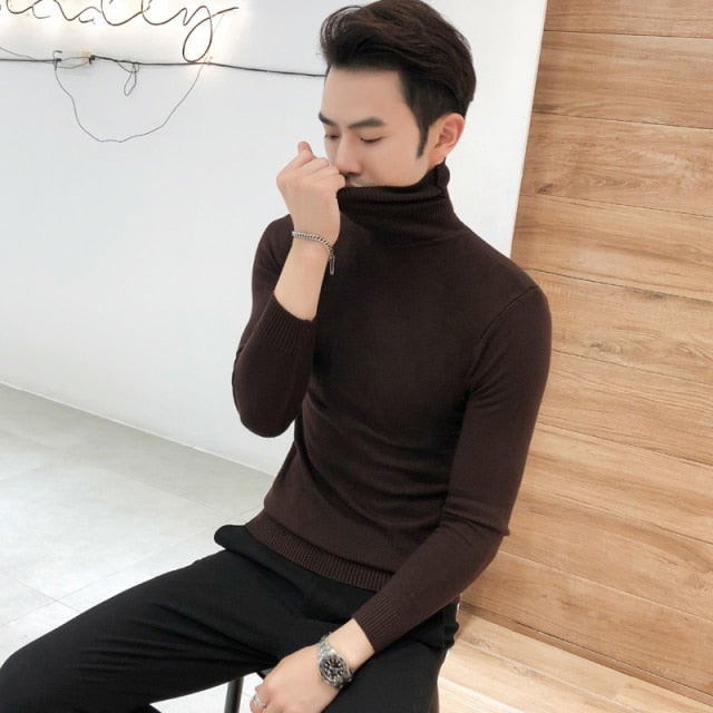 2021 Winter New Men's Turtleneck Sweaters Black Sexy Brand Knitted Pullovers Men Solid Color Casual Male Sweater Autumn Knitwear