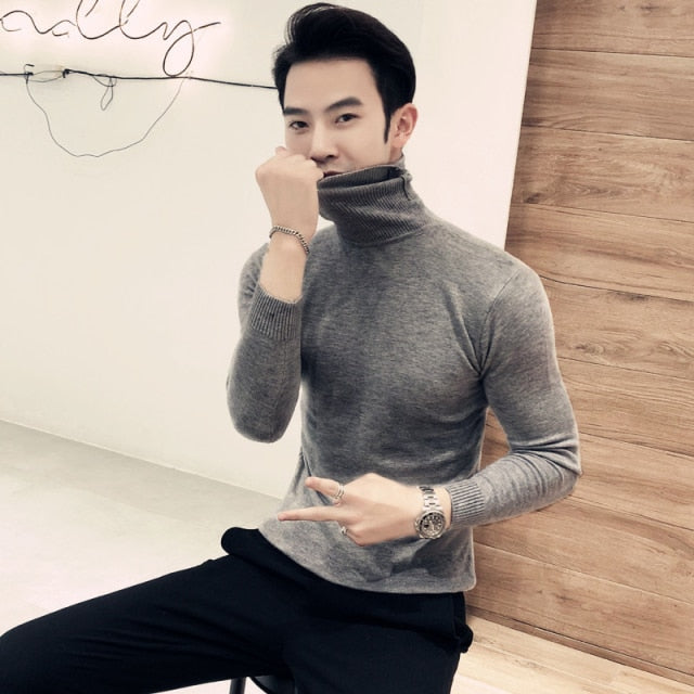 2021 Winter New Men's Turtleneck Sweaters Black Sexy Brand Knitted Pullovers Men Solid Color Casual Male Sweater Autumn Knitwear