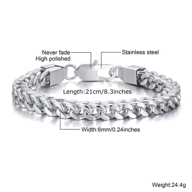 STYLISH STAINLESS STEEL BALI FOXTAIL CHAIN BRACELET FOR MEN.