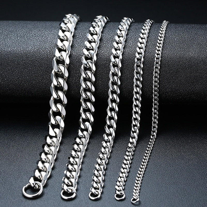 Vnox Mens Simple 3-11mm Stainless Steel Curb Cuban Link Chain Bracelets for Women Unisex Wrist Jewelry Gifts.