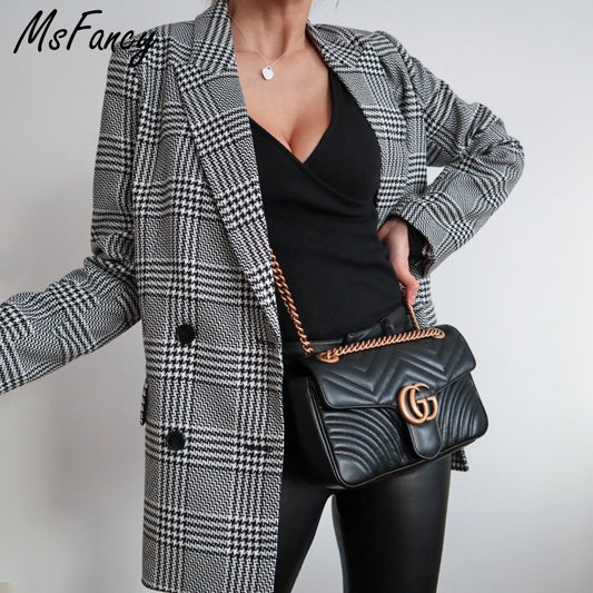 Plaid Blazer Suit Jacket for Women.