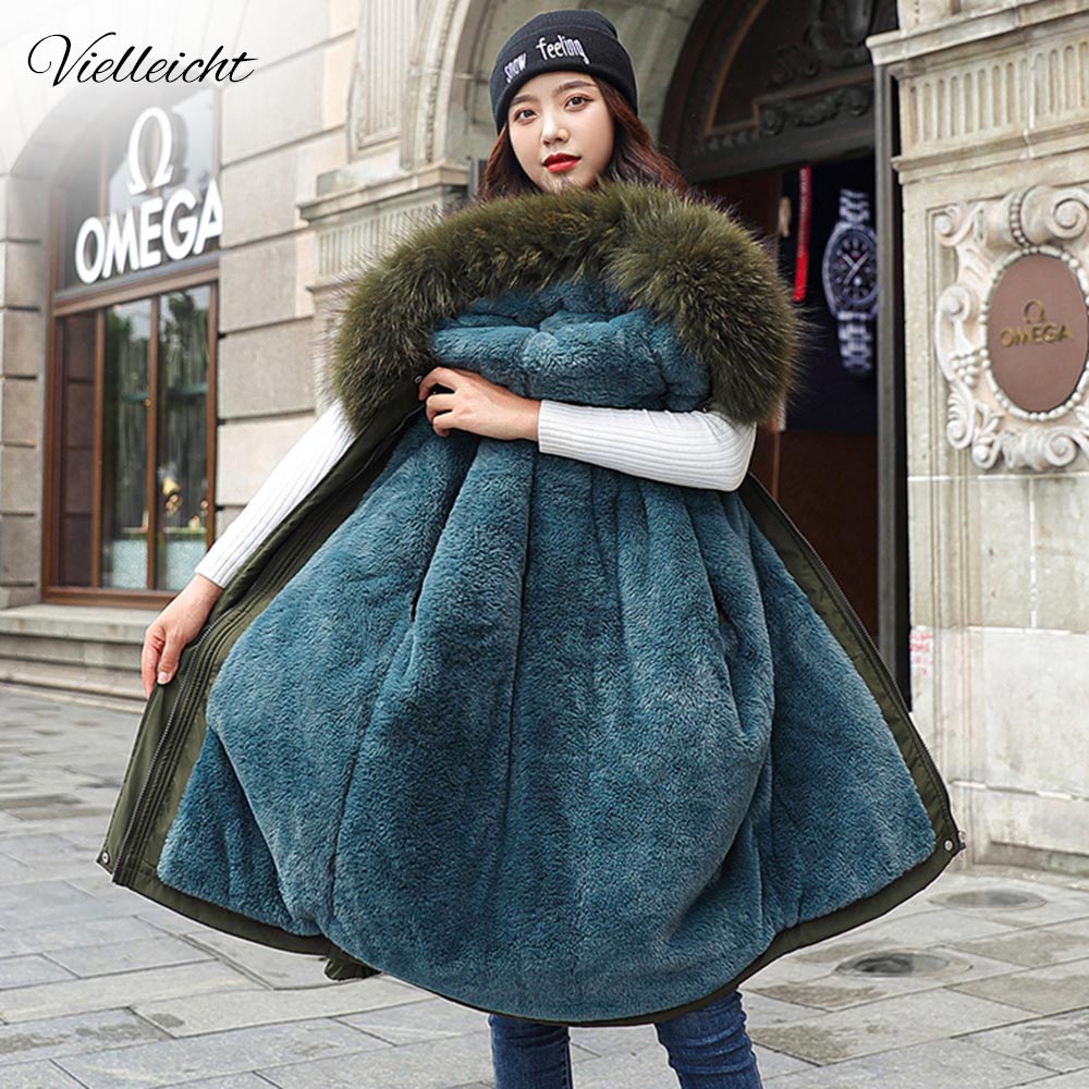 Vielleicht 2021 New Cotton Thicken Warm Winter Jacket Coat Women Casual Parka Winter Clothes Fur Lining Hooded Parka Mujer Coats