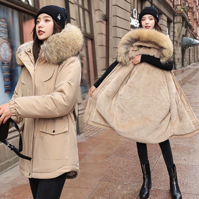 Vielleicht 2021 New Cotton Thicken Warm Winter Jacket Coat Women Casual Parka Winter Clothes Fur Lining Hooded Parka Mujer Coats