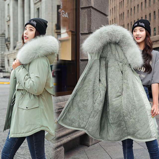 Vielleicht 2021 New Cotton Thicken Warm Winter Jacket Coat Women Casual Parka Winter Clothes Fur Lining Hooded Parka Mujer Coats