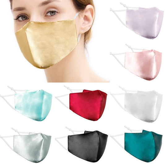 Fashion Women Silk Mask Summer Breathable Face Masks Masque Female Gold Sliver Green Black Pink Facemask Decoration