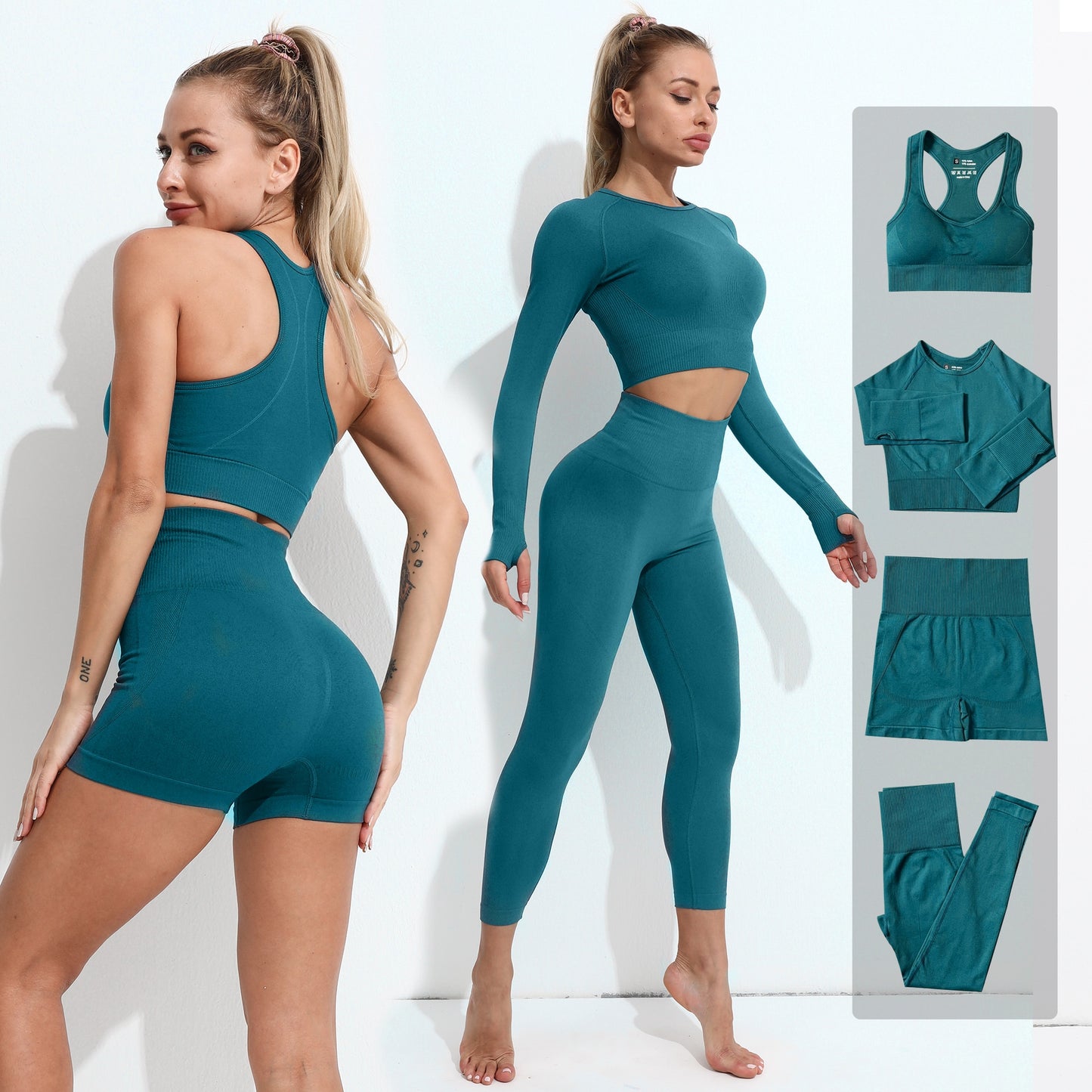 Seamless Women Yoga Set Gym Clothes Fitness Long Sleeve Crop Top High Waist Leggings Sports Suit