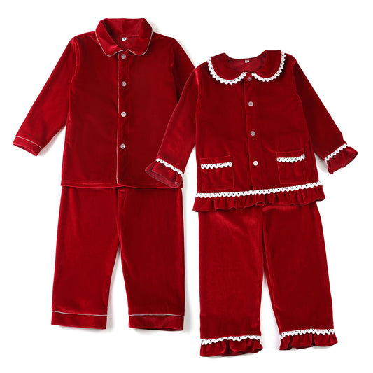 pyjamas kids wholesale children clothes blank sleepwear cotton pijama christmas ruffle frill  toddler girl pajamas set