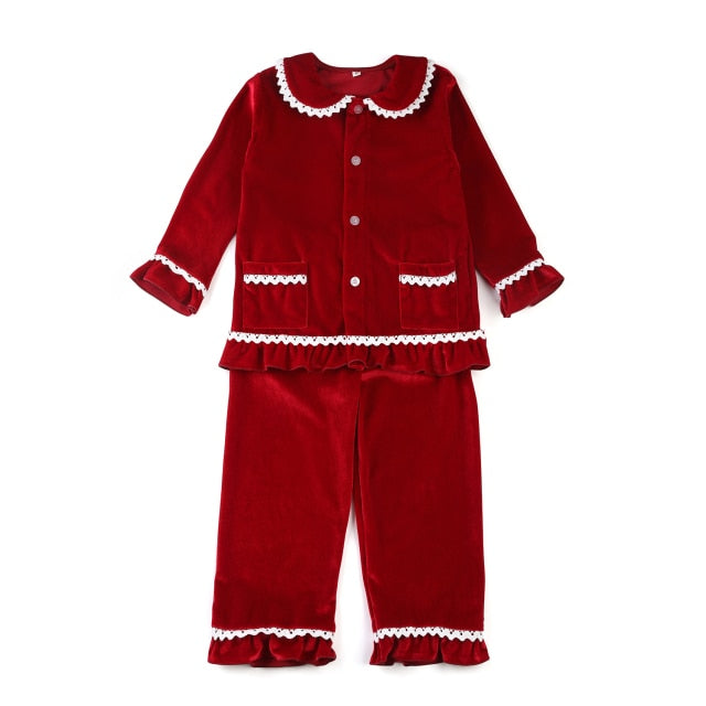 pyjamas kids wholesale children clothes blank sleepwear cotton pijama christmas ruffle frill  toddler girl pajamas set