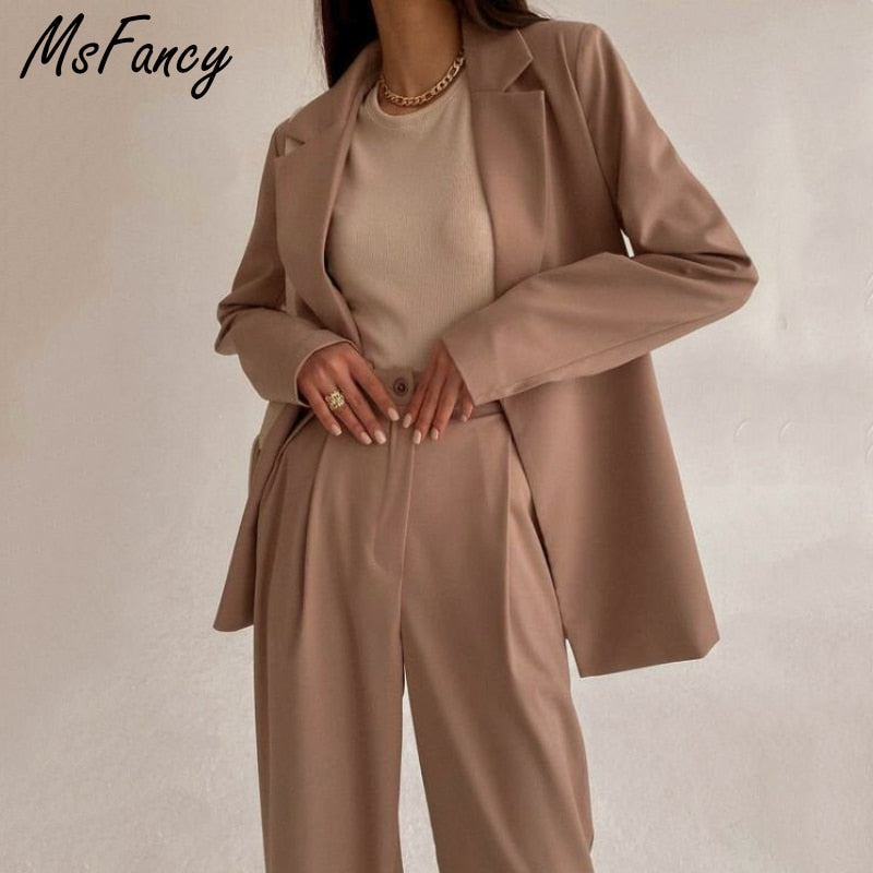 Msfancy Brown Blazer Suits Elegant Double Breasted Jacket  for Women