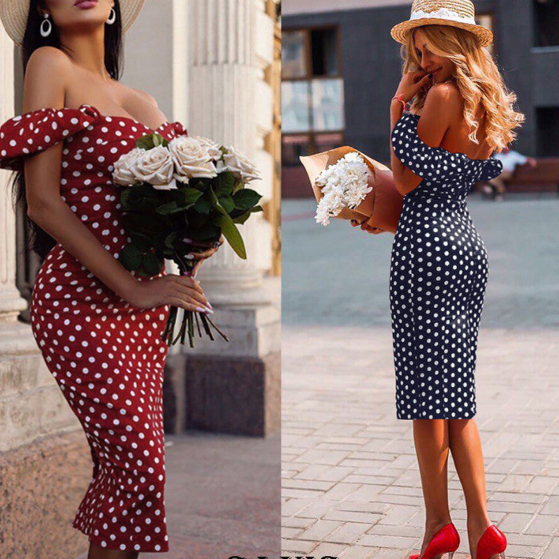 Elegant Bodycon  Off Shoulder Polka Dot Sexy Party Dress for Women