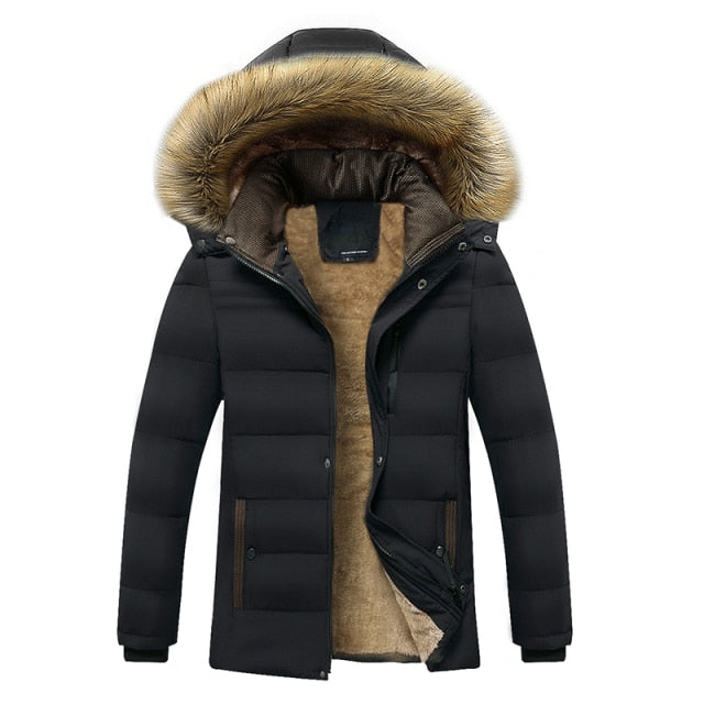 Men's Winter Thick and Warm Fleece Parkas Waterproof Hooded Fur  Jackets for Men