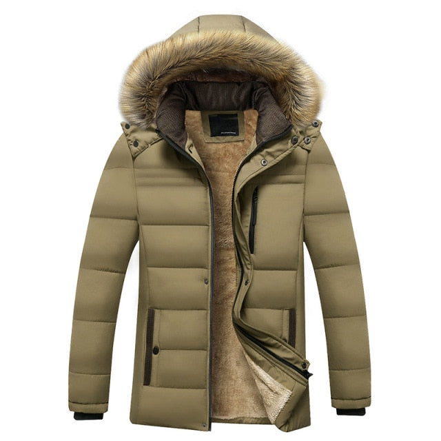 Men's Winter Thick and Warm Fleece Parkas Waterproof Hooded Fur  Jackets for Men