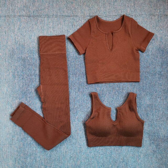 Seamless Women Sportwear, Women Brown Crop, Top Bra  & Leggings,Yoga Sportsuit, Outfit Fitness, Women Gym Clothes