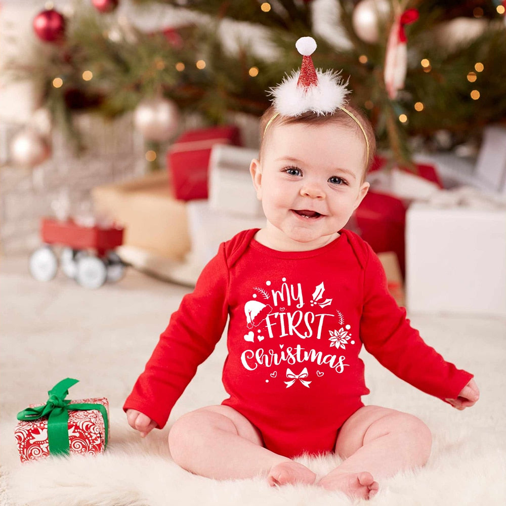 Newborn First Christmas Baby Red Cotton Romper Infant Boys Girls Unisex Long Sleeve Bodysuit Jumpsuit Clothes Toddler Xmas Gift