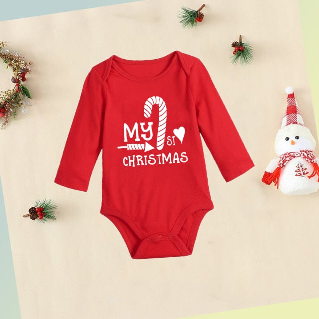 Newborn First Christmas Baby Red Cotton Romper Infant Boys Girls Unisex Long Sleeve Bodysuit Jumpsuit Clothes Toddler Xmas Gift