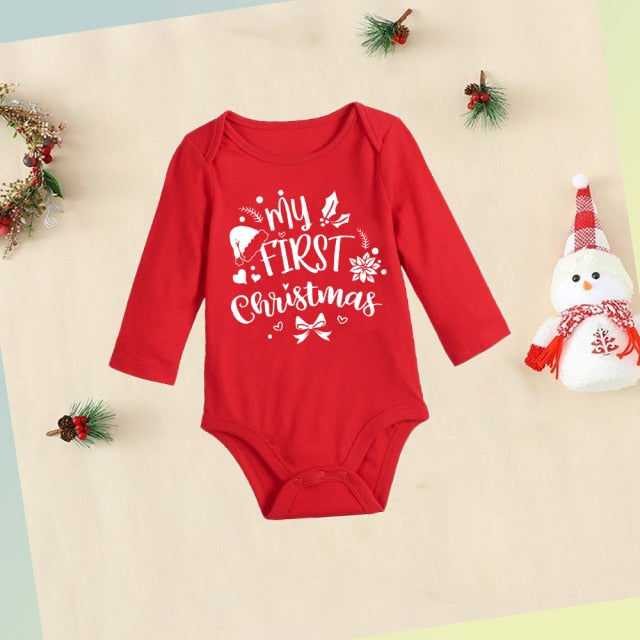 Newborn First Christmas Baby Red Cotton Romper Infant Boys Girls Unisex Long Sleeve Bodysuit Jumpsuit Clothes Toddler Xmas Gift