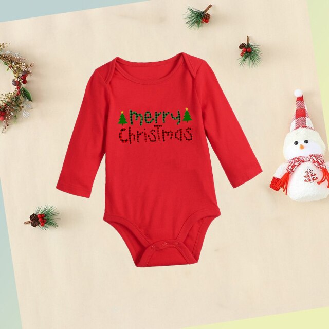 Newborn First Christmas Baby Red Cotton Romper Infant Boys Girls Unisex Long Sleeve Bodysuit Jumpsuit Clothes Toddler Xmas Gift