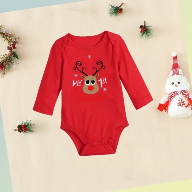 Newborn First Christmas Baby Red Cotton Romper Infant Boys Girls Unisex Long Sleeve Bodysuit Jumpsuit Clothes Toddler Xmas Gift