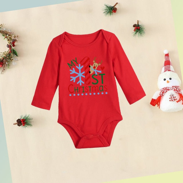 Newborn First Christmas Baby Red Cotton Romper Infant Boys Girls Unisex Long Sleeve Bodysuit Jumpsuit Clothes Toddler Xmas Gift