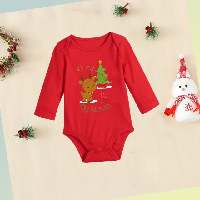 Newborn First Christmas Baby Red Cotton Romper Infant Boys Girls Unisex Long Sleeve Bodysuit Jumpsuit Clothes Toddler Xmas Gift