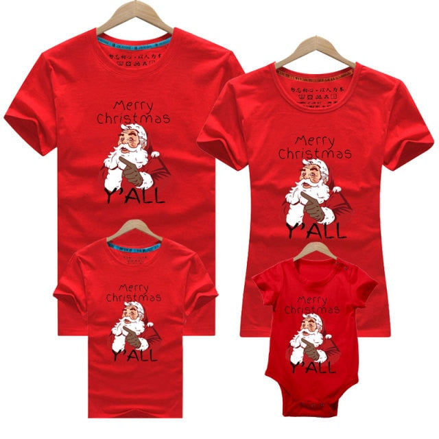 Christmas Mom Dad T-shirt Christmas Deer Print Family Matching Christmas T shirt Mommy Daddy Baby Short Sleeve Red Shirt Clothes