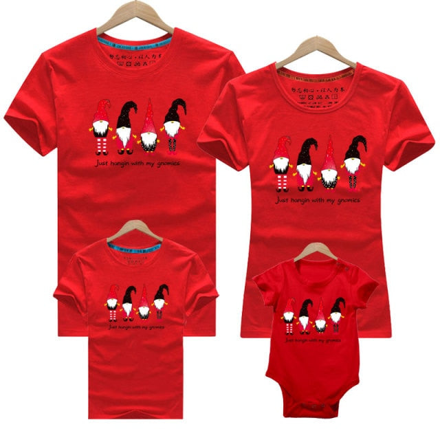 Christmas Mom Dad T-shirt Christmas Deer Print Family Matching Christmas T shirt Mommy Daddy Baby Short Sleeve Red Shirt Clothes