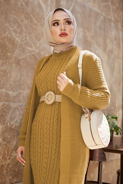 Knitted Cardigan Suit Muslim Fashion Dress Abayas For Women Dubai Abaya Turkish Long Islam Clothing Musulman Autumun 2022 Winter