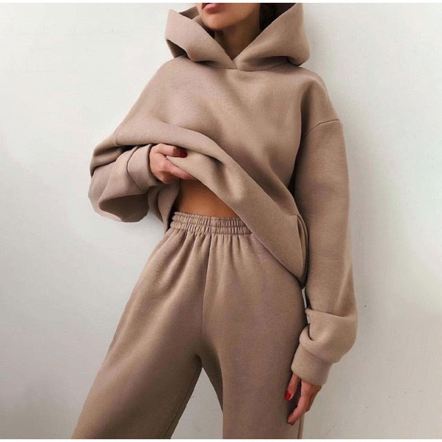 Women's Tracksuit Fleece Sweatshirts Two Piece Set Oversized Sports Hoodied Suit