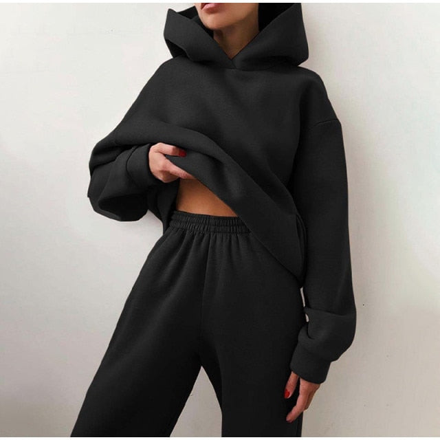 Women's Tracksuit Fleece Sweatshirts Two Piece Set Oversized Sports Hoodied Suit