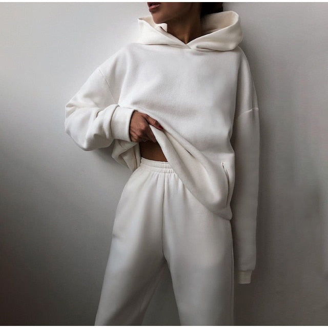 Women's Tracksuit Fleece Sweatshirts Two Piece Set Oversized Sports Hoodied Suit