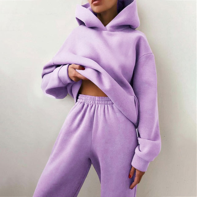 Women's Tracksuit Fleece Sweatshirts Two Piece Set Oversized Sports Hoodied Suit