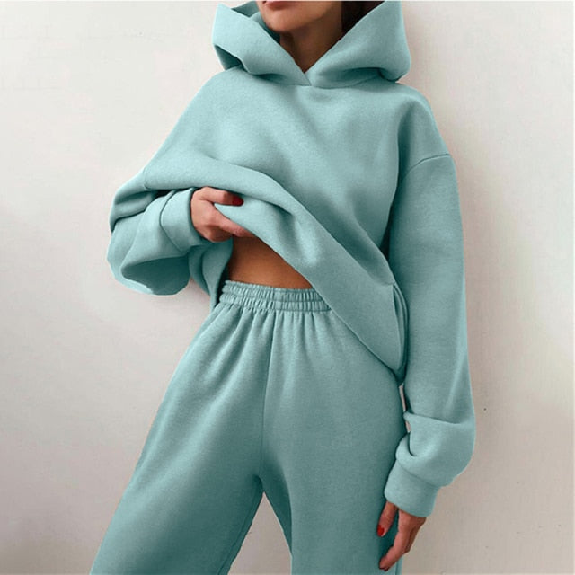 Women's Tracksuit Fleece Sweatshirts Two Piece Set Oversized Sports Hoodied Suit