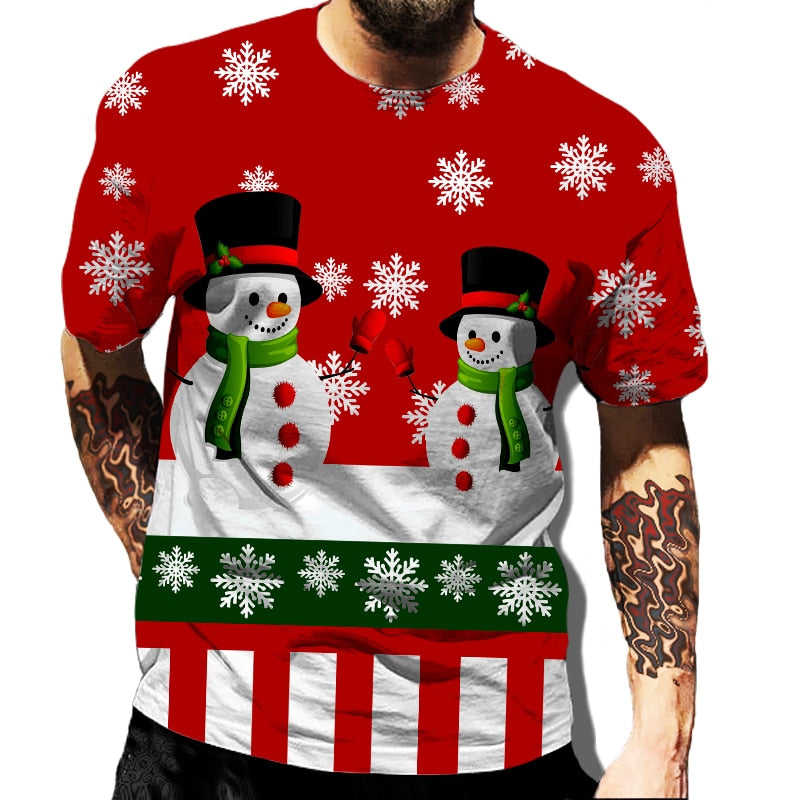 Santa Claus Snowman Christmas Clothes Men T Shirt Classic Tee Tops Man Casual Short Sleeve Fashion Hip Hop Harajuku Streetwear