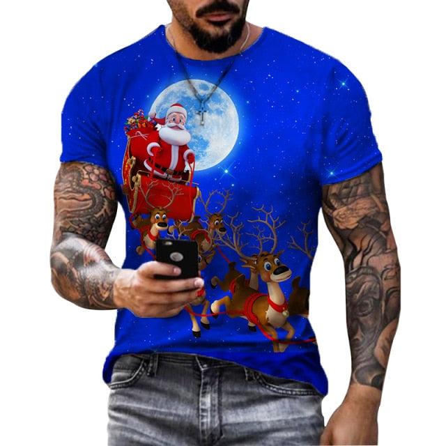 Santa Claus Snowman Christmas Clothes Men T Shirt Classic Tee Tops Man Casual Short Sleeve Fashion Hip Hop Harajuku Streetwear