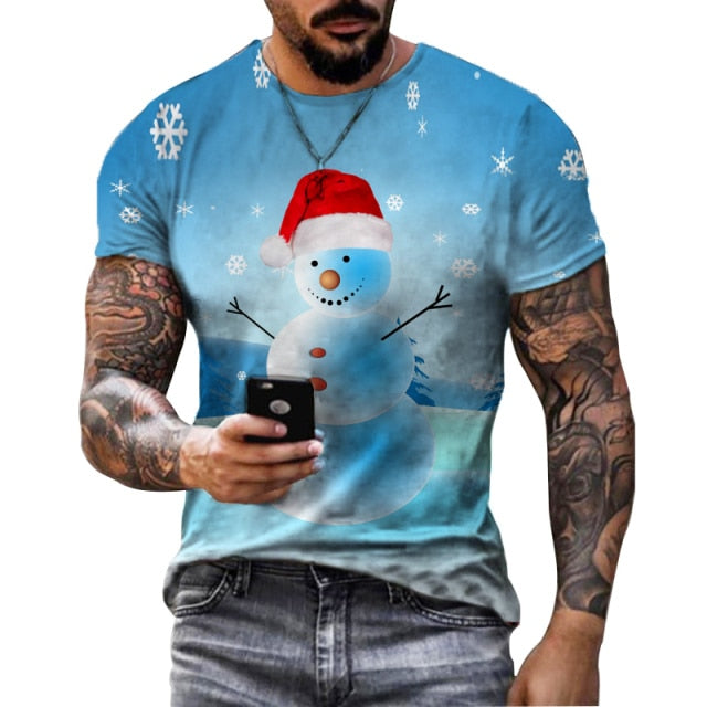 Santa Claus Snowman Christmas Clothes Men T Shirt Classic Tee Tops Man Casual Short Sleeve Fashion Hip Hop Harajuku Streetwear