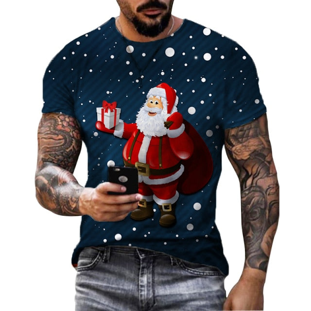 Santa Claus Snowman Christmas Clothes Men T Shirt Classic Tee Tops Man Casual Short Sleeve Fashion Hip Hop Harajuku Streetwear