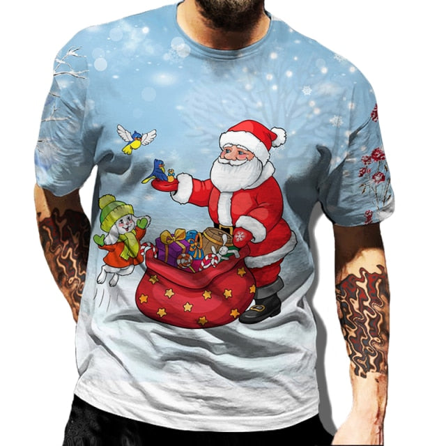 Santa Claus Snowman Christmas Clothes Men T Shirt Classic Tee Tops Man Casual Short Sleeve Fashion Hip Hop Harajuku Streetwear