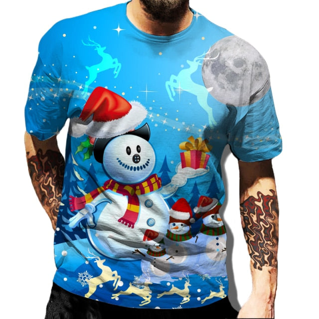 Santa Claus Snowman Christmas Clothes Men T Shirt Classic Tee Tops Man Casual Short Sleeve Fashion Hip Hop Harajuku Streetwear