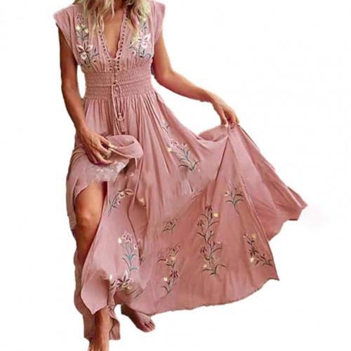 Women Maxi Dress Summer Women Ruffled Short-sleeved Chiffon Dress Sleeveless V Neck Floral Print Large Hem Long Dress for Party