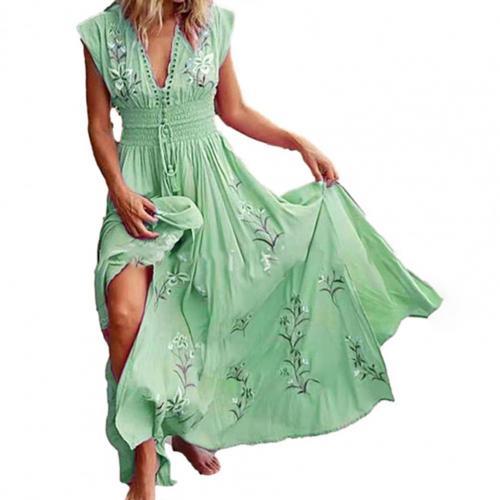 Women Maxi Dress Summer Women Ruffled Short-sleeved Chiffon Dress Sleeveless V Neck Floral Print Large Hem Long Dress for Party