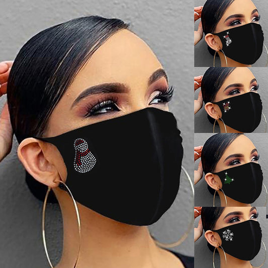 Women Christmas Drill Face Mask Breathable Fashion Cotton Mask Reusable Outdoor Xmas Party Decoration Bandage Facemask Masques