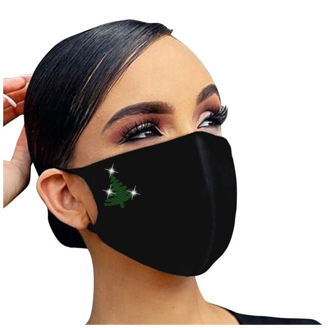 Women Christmas Drill Face Mask Breathable Fashion Cotton Mask Reusable Outdoor Xmas Party Decoration Bandage Facemask Masques